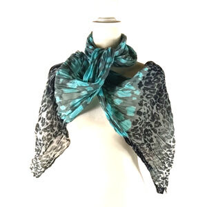 New York & Company Women's Scarf Rectangle 72 X 30 Blue Black White Sheer